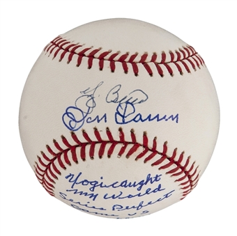 Yogi Berra and Don Larsen Dual Signed and Inscribed A.L. Baseball (PSA/DNA)